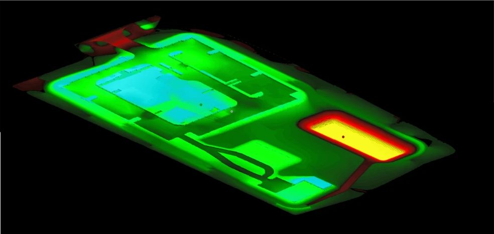 WinEx 3D earthwork site example showing the graded terrain with elevation shading