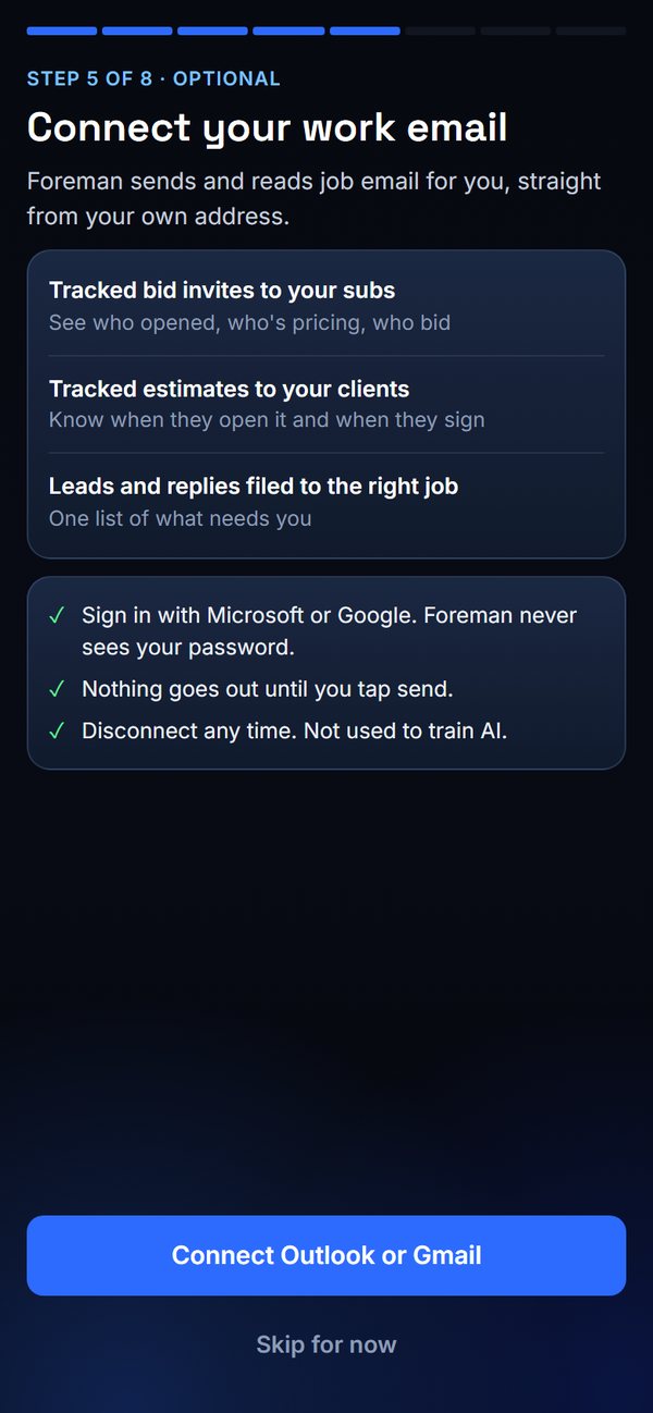 The connect your work email screen