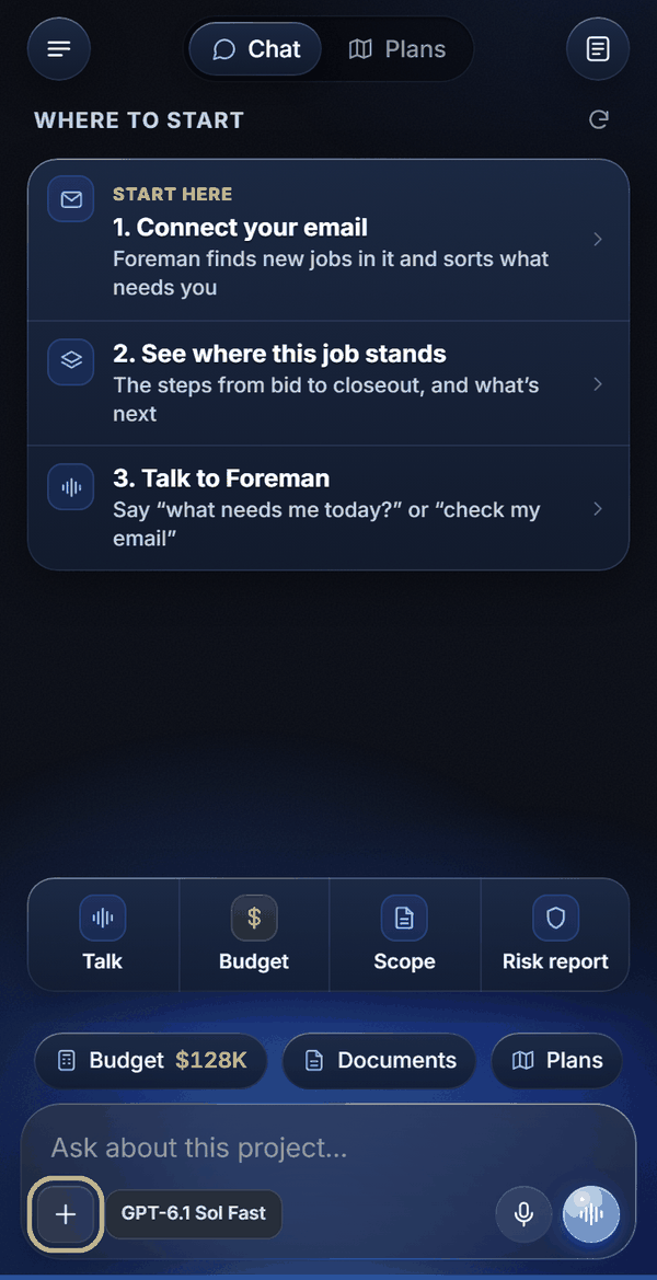 The + button in the Foreman message bar